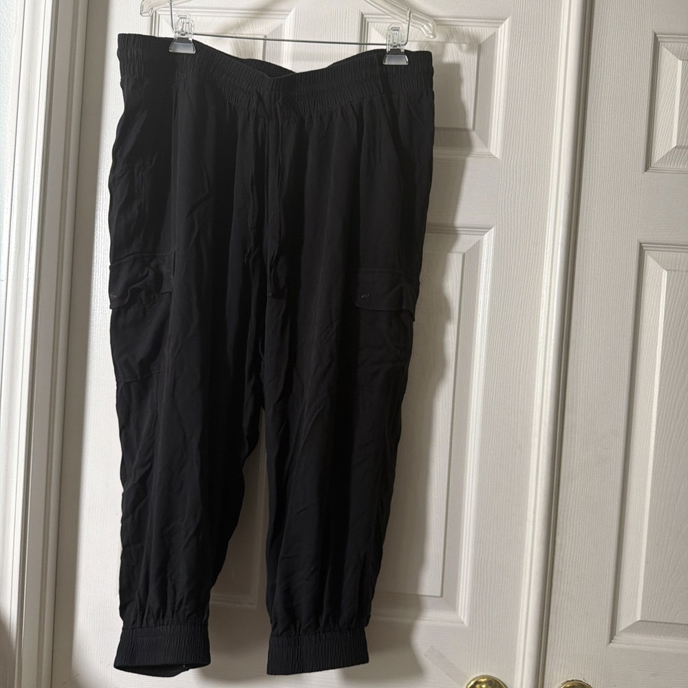 ZERDOCEAN Womens 3X Plus Black Cargo Jogger Pants Elastic Waist Pockets Utility